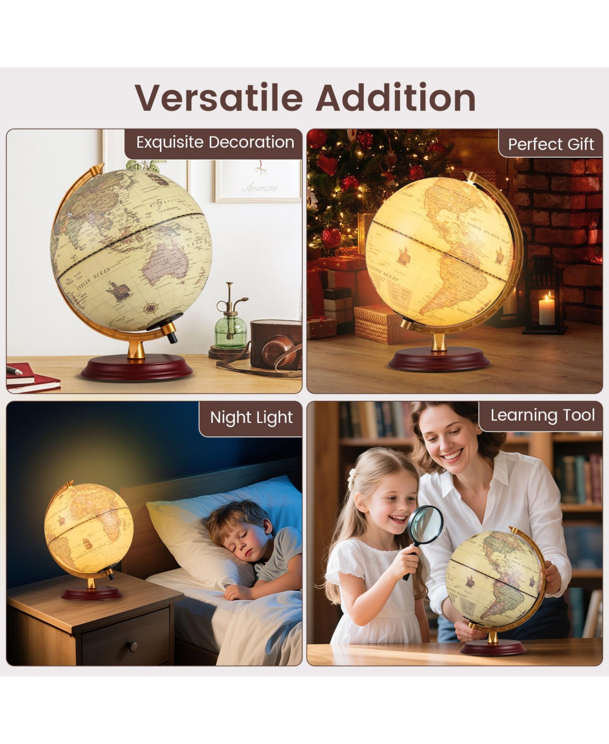 Sugift 8 Inch Illuminated World Globe Night Light up Globe Lamp with Wooden Stand and Hd Map