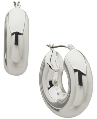 DKNY - Silver-Tone Polished Puffy Hoop Earrings