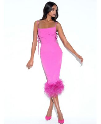 Women Fiona Fuchsia Feather Trim Bottom Maxi Dress