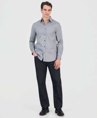 Men's Rhombus Jacquard Long-Sleeve Button-Front Shirt