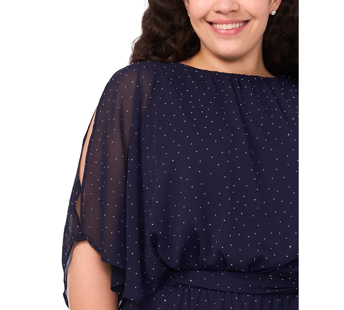 Msk Plus Size Rhinestone Overlay Boat Neck Jumpsuit In Blue