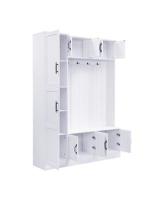 Modern Hall Tree with Shoe Storage, Bench, Hooks & Shelf