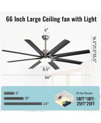 66-inch Modern Sand Nickel 8-blade Ceiling Fan with Intelligent Remote Control and APP Timing Function for Various Indoor Layouts