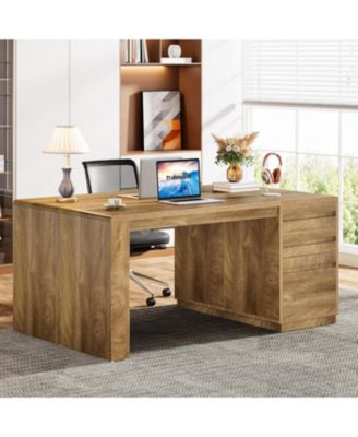 Gaming Desk, Computer Desk with 3 Drawers, Farmhouse Study Table with Storage Cabinet