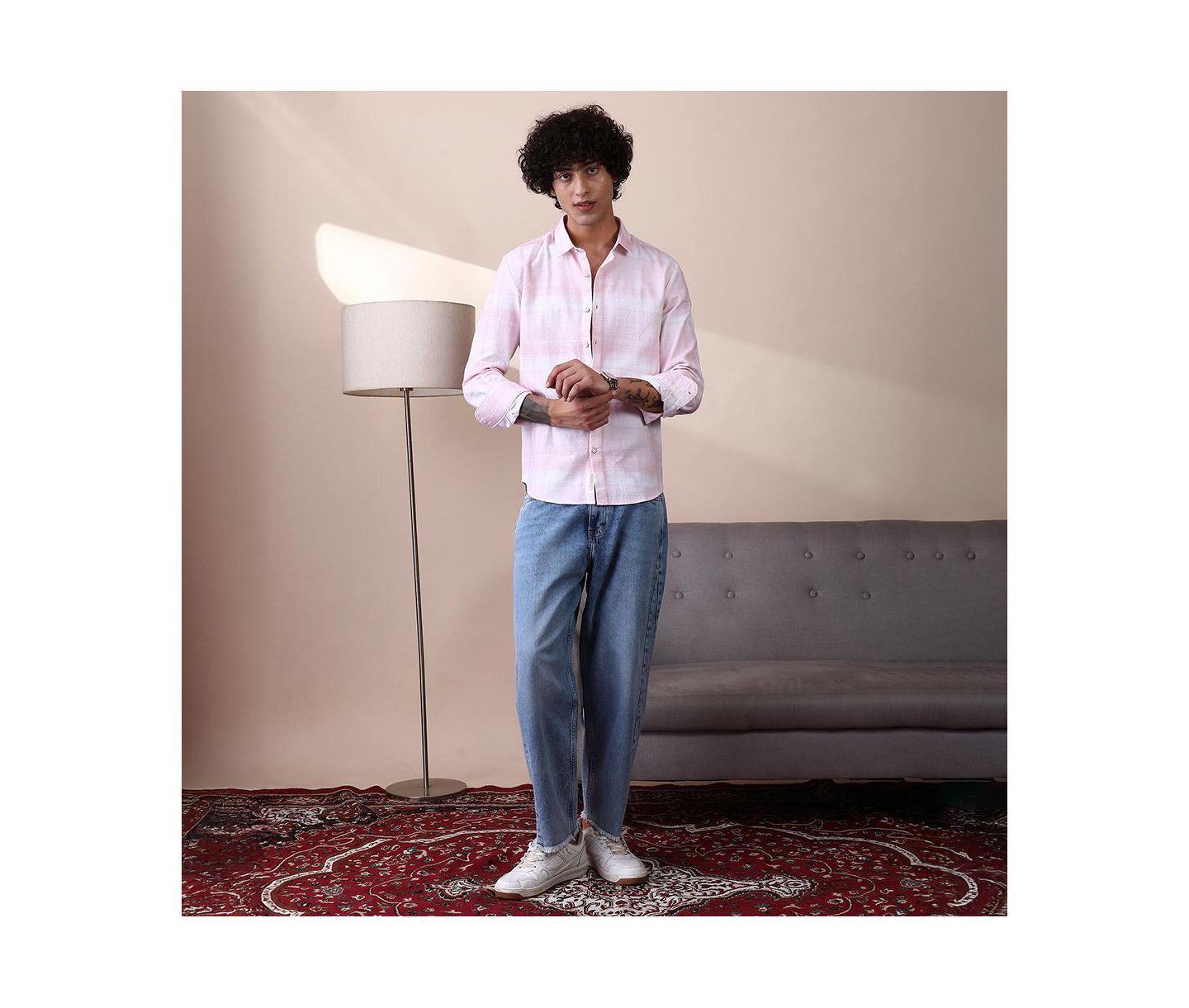 Мужская рубашка Cahoot Campus Sutra Rose Pink & Daisy White Velobrush-Tactile, цвет: Розовый — фото 2