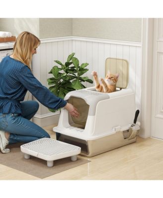 Stainless Steel Litter Box with Lid, Extra Large Cat Litter Box