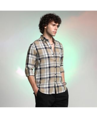 Men's Sand Beige Shadow-Checkered Shirt