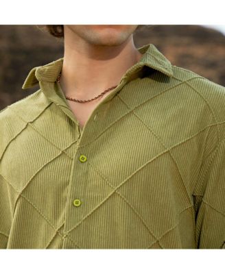 Men's Pistachio Green Grid-Corduroy Shirt