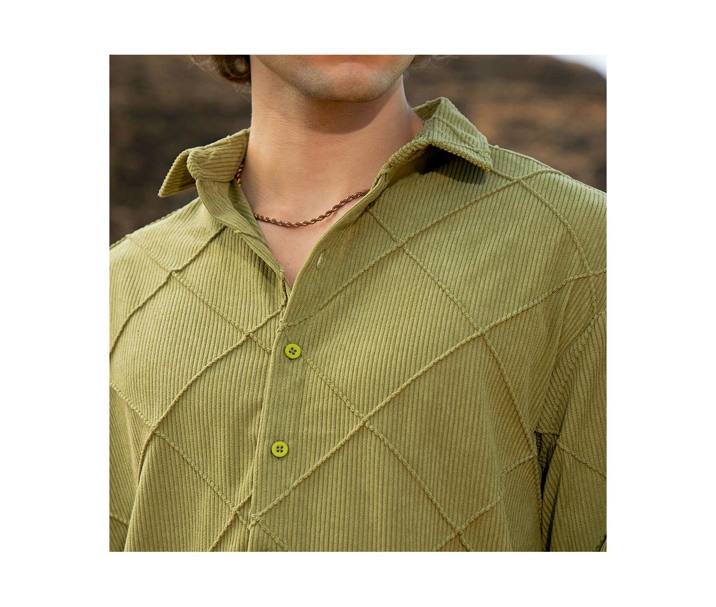 Мужская рубашка Cahoot Campus Sutra Pistachio Green Grid-Corduroy, цвет: Зелёный — фото 5