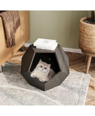 25.98 in W. Black and Brown Modern Pet Furniture Cat Carrier Sofa Side Table