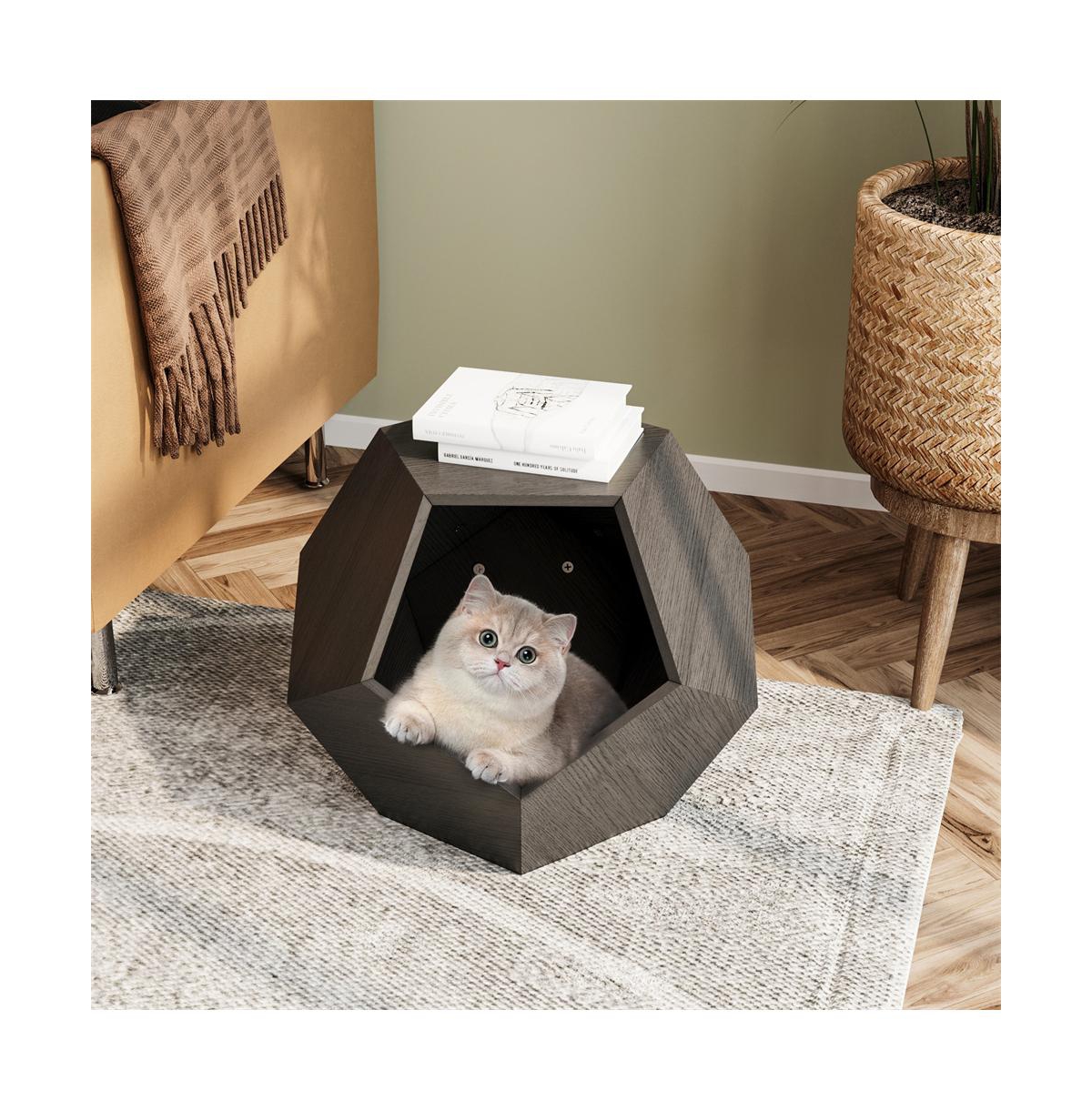 Aostirmotor 25.98 in W. Black and Brown Modern Pet Furniture Cat Carrier Sofa Side Table