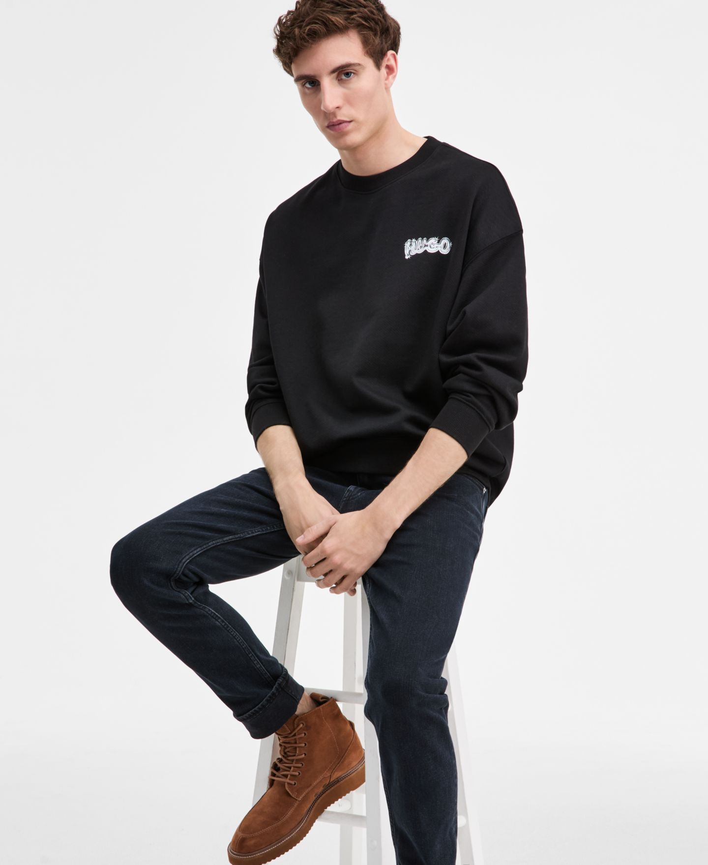 Мужские толстовки Hugo Boss Nyrocrew Cotton Logo Crewneck, цвет: Чёрный — фото 3