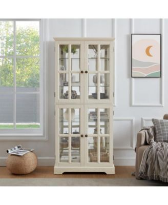 CASAINC Glass with Adjustable Shelves and E26 Bulb Included Curio Display Cabinet