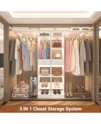58" - 90'' W MDF/Metal Closet System with 2 Drawers, 3 Hanging Rods and Shelves Large Walk-in Closet Organizer