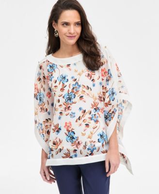 Petite Floral Printed Pull-On Poncho Top, Macy's Exclusive