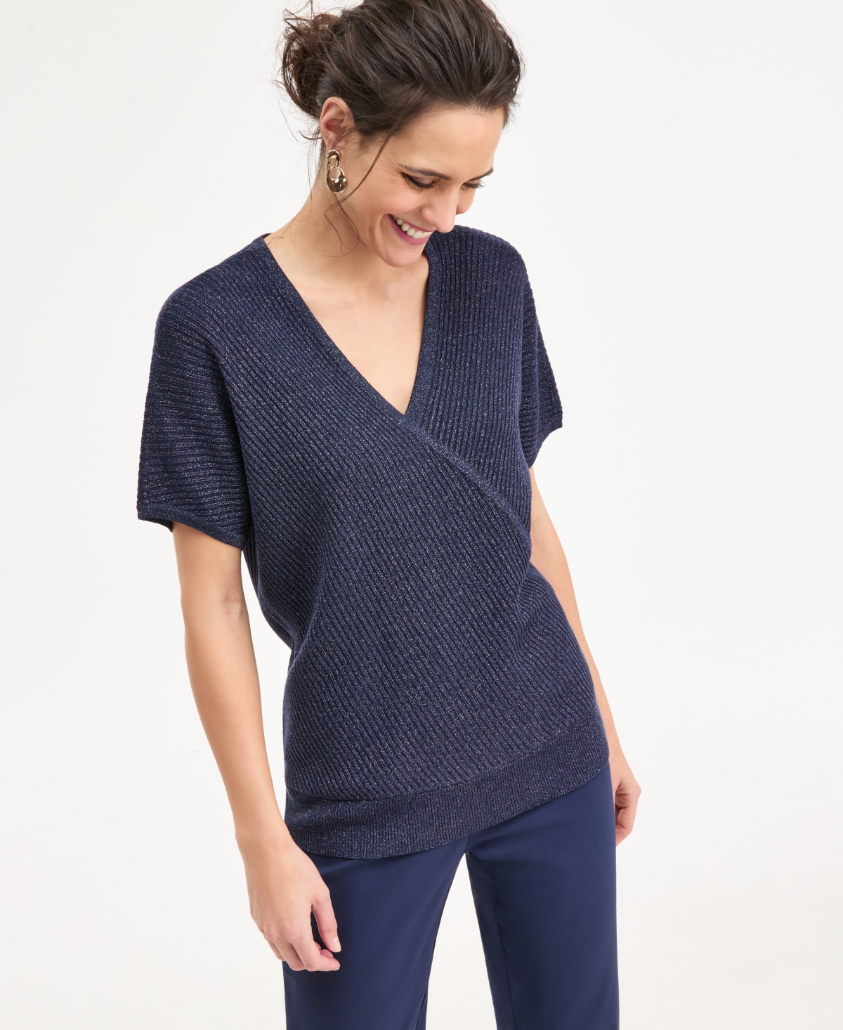 Jm Collection Women's Faux-Wrap Short-Sleeve Sweater, Macy's Exclusive