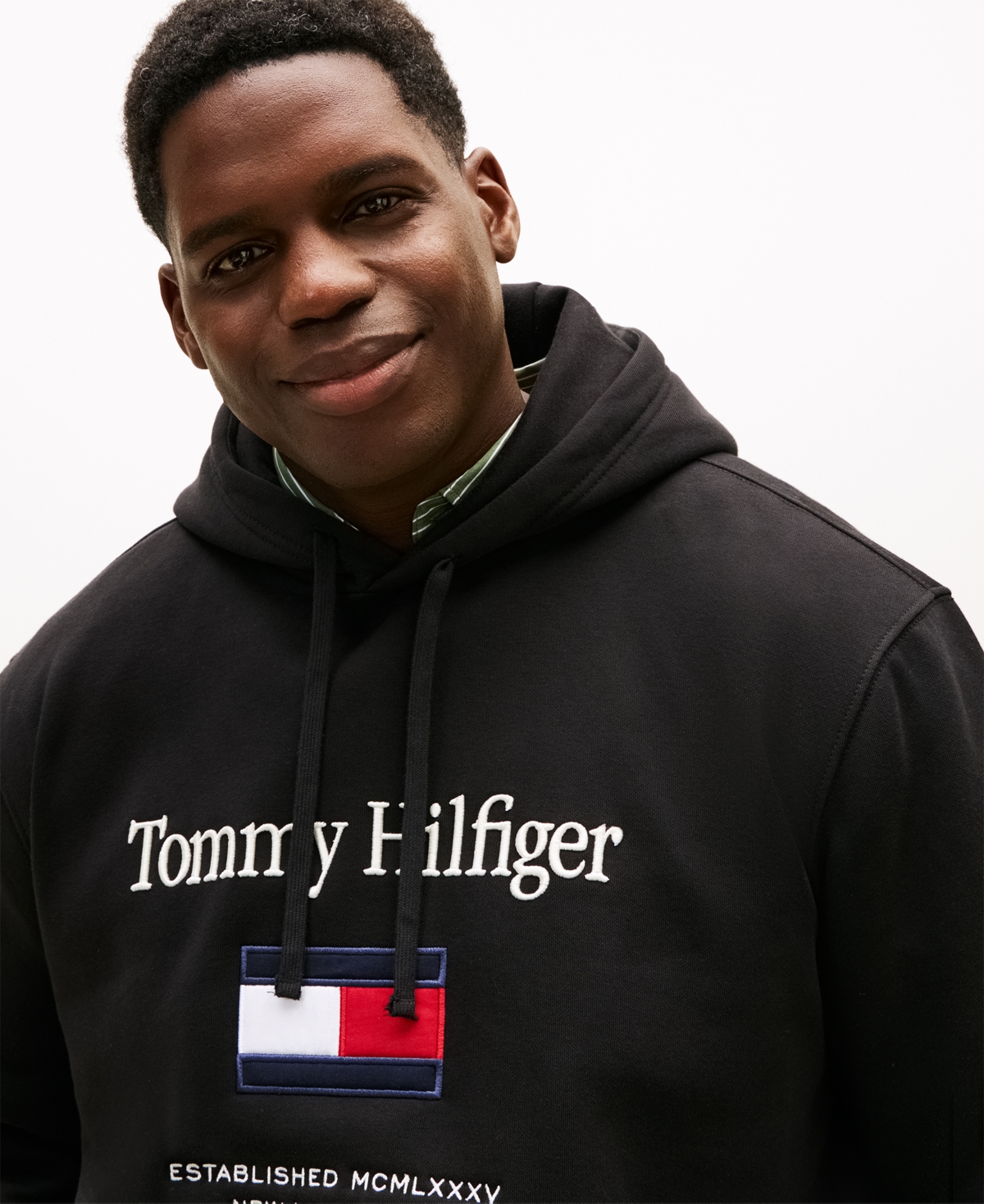 Tommy Hilfiger Men's Big & Tall Embroidered Flag Hooded Sweatshirt