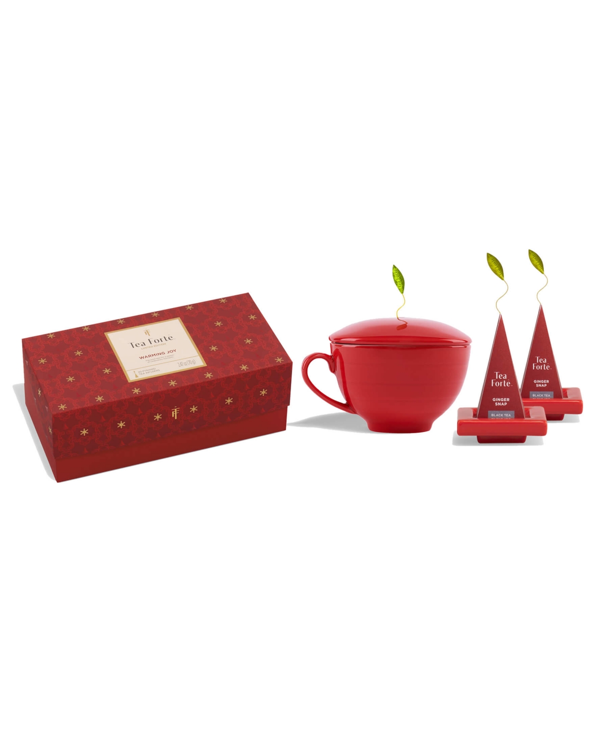 Tea Forte Holiday Warming Joy Bundle With 10-pyramid Infusers, Cafe Cup And Tea Tray In Red