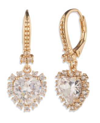 Marchesa - Cubic Zirconia Gold-Tone Heart Drop Earrings