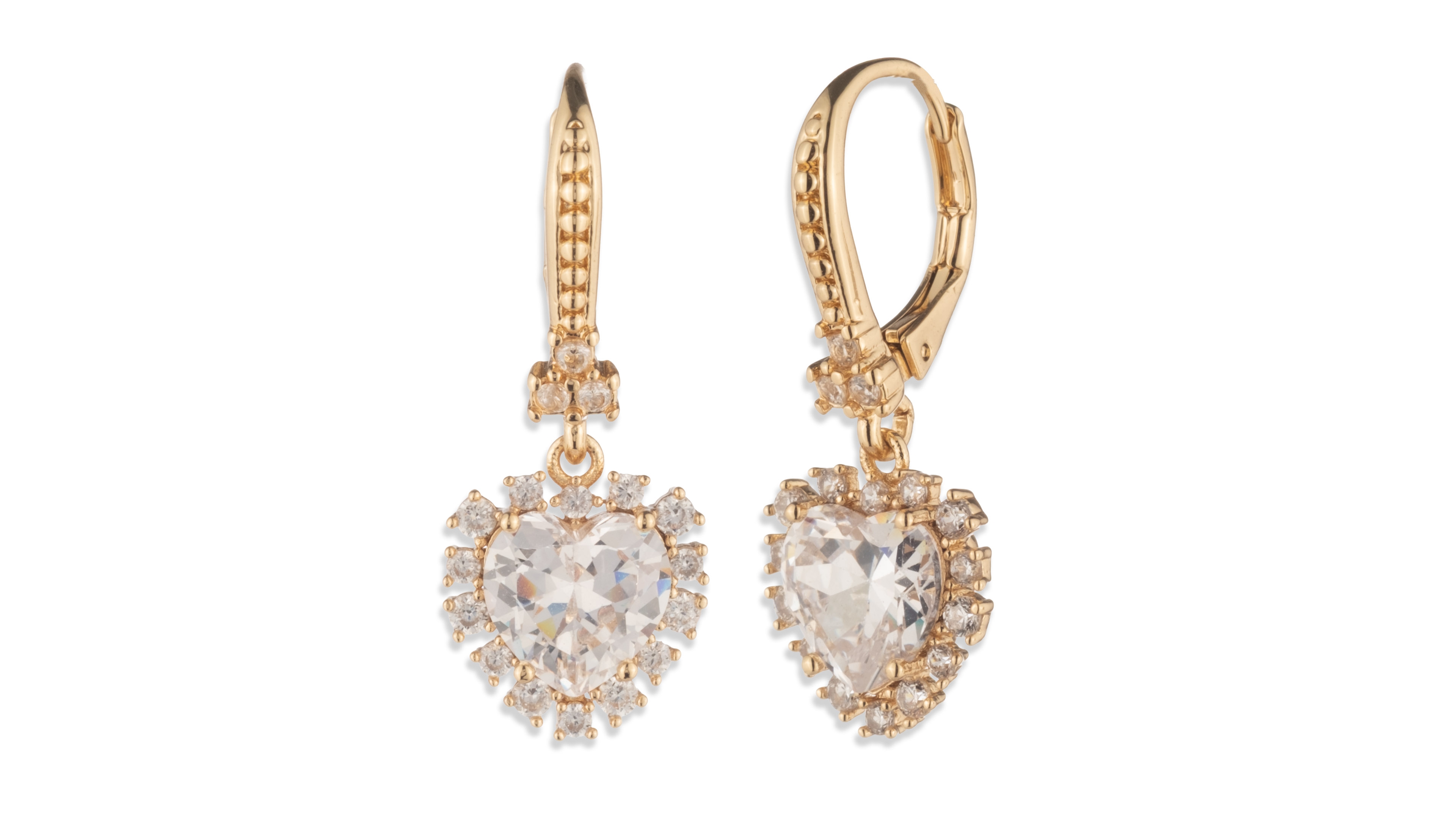 Marchesa Cubic Zirconia Gold-Tone Heart Drop Earrings
