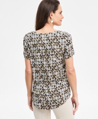 Women's Printed Scoop-Neck Short Sleeve Top, Macy's Exclusive