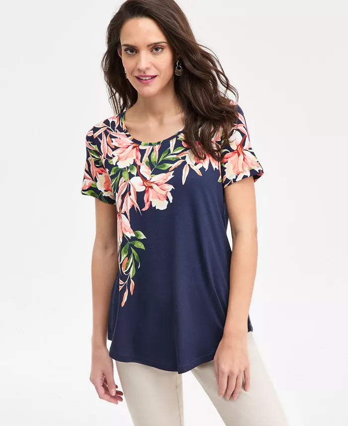 Women's Printed Scoop-Neck Short Sleeve Top - thumbnail 4