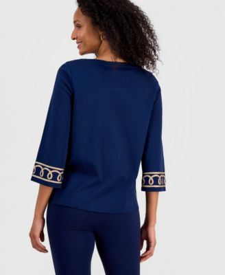 Women's Cotton Soutache 3/4-Sleeve Top, Macy's Exclusive