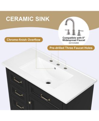 36" Bathroom Vanity with Sink, 4 Drawers & Soft-Close Door, Freestanding Storage Cabinet