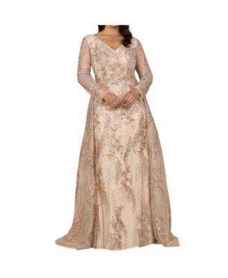 Women's Lace Long Sleeve Gown with Overskirt