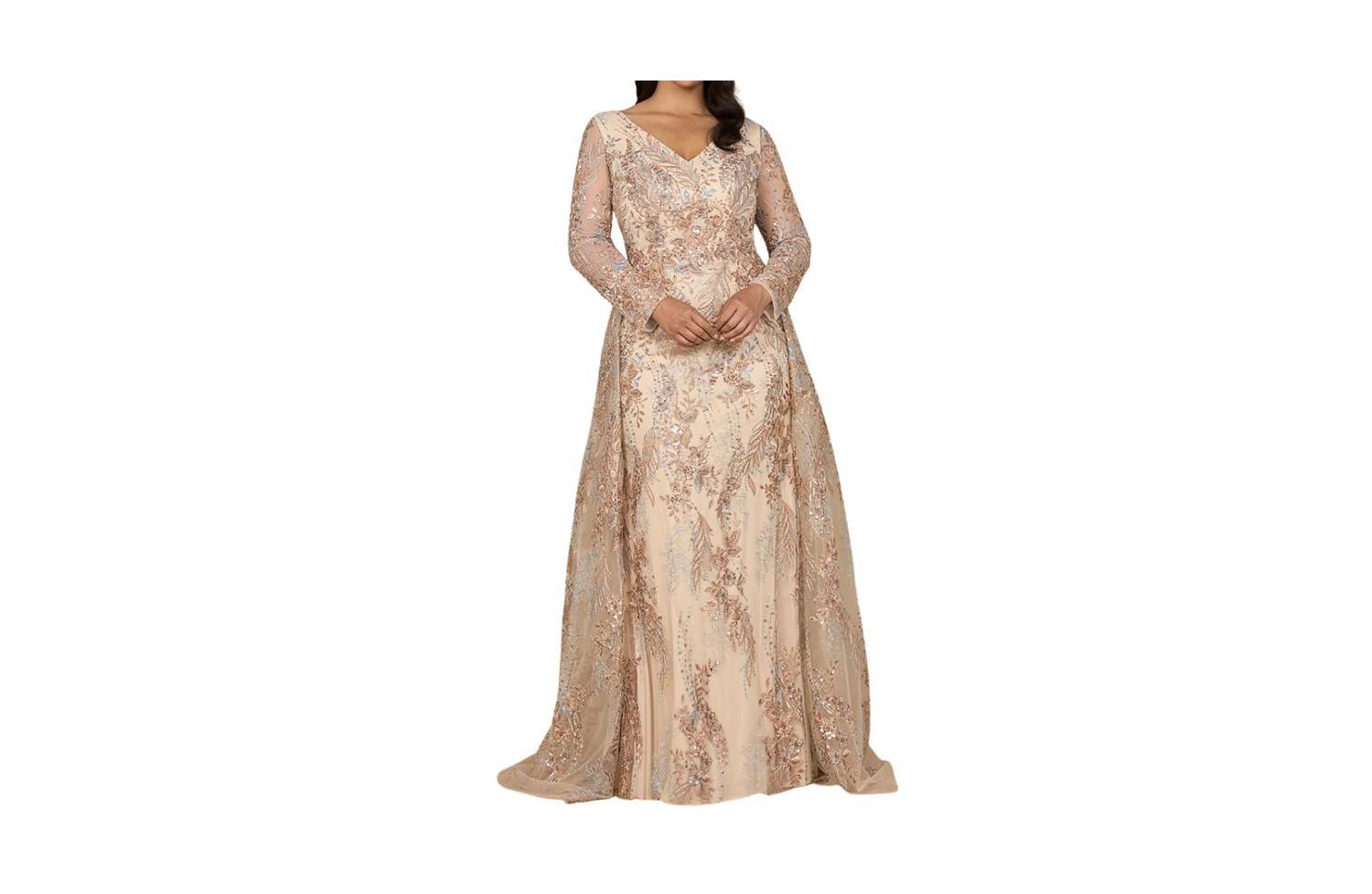 Women's Lace Long Sleeve Gown with Overskirt
