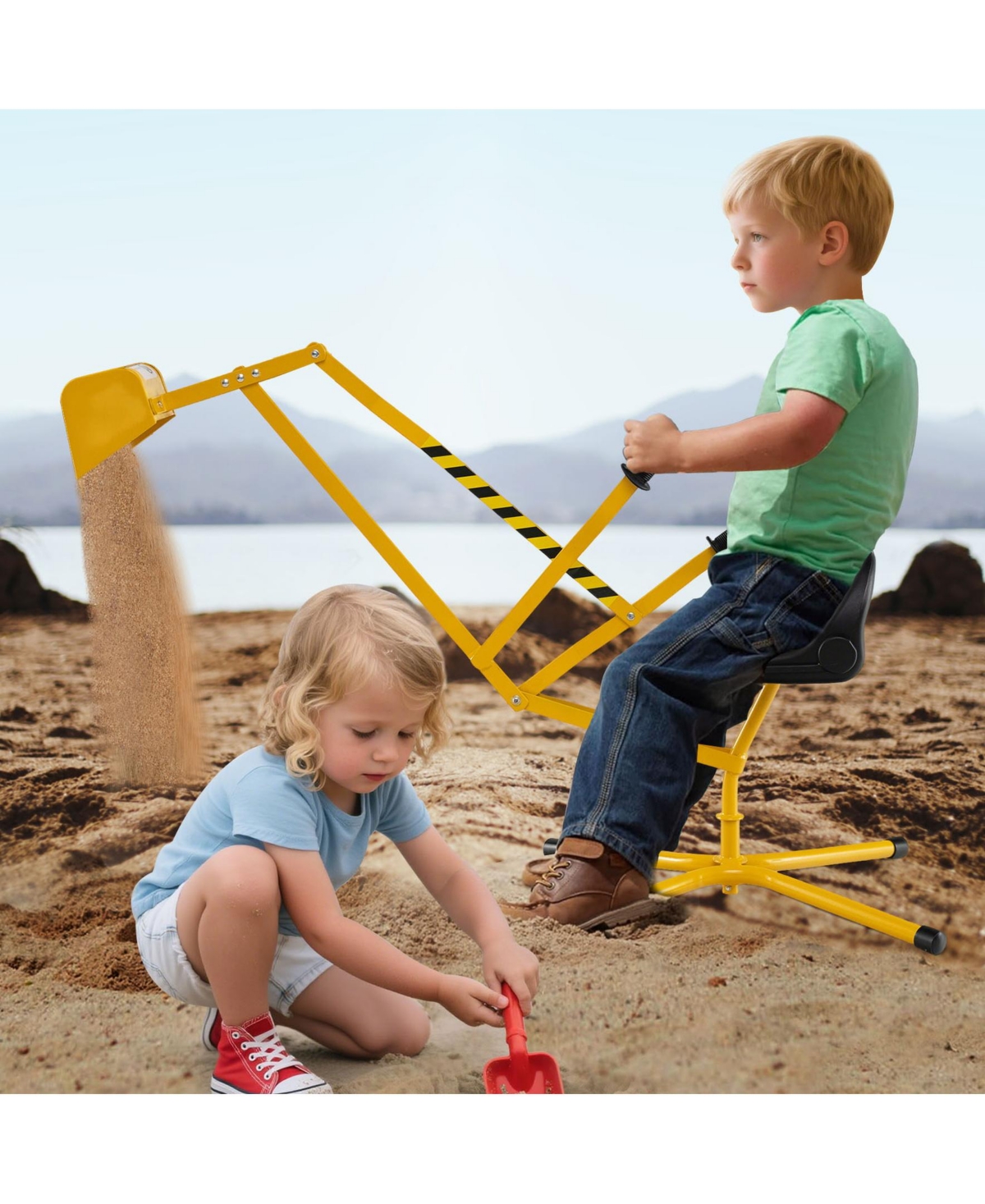 Sand Digger with 2-Handed Controls and Flexible Shovel for 3+ Years Old Kids