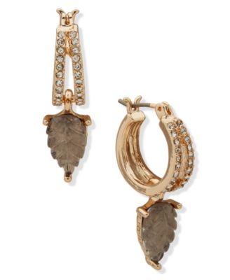 lonna & lilly - Gold-Tone Black Leaf Drop Hoop Earrings