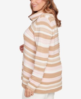 Plus Size Metallic Striped Long Sleeve Sweater