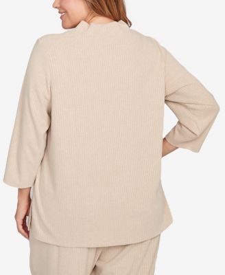 Plus Size Solid Long Sleeve Textured Pullover Sweater