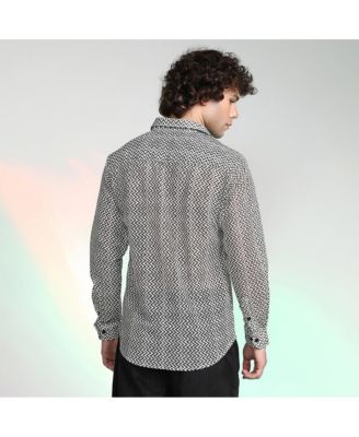 Men's Onyx Black & Cream White Zig-Zag Block Shirt