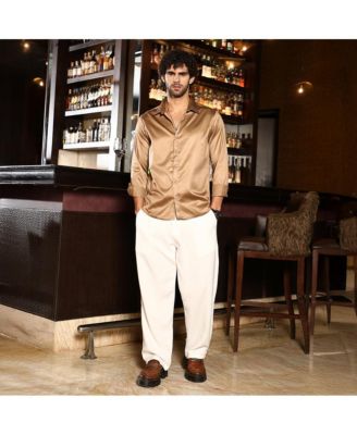 Men's Sand Beige Solid Satin Shirt