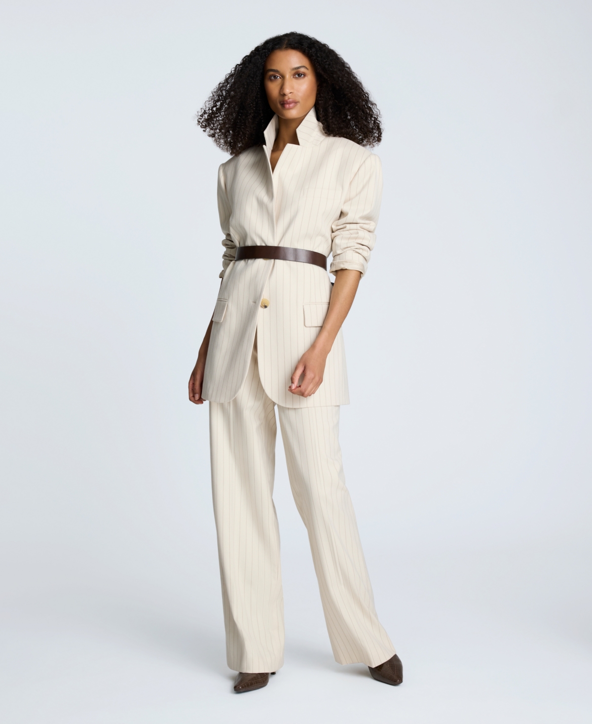 Kenneth Cole Women's Pinstripe High Rise Wide Leg Trouser