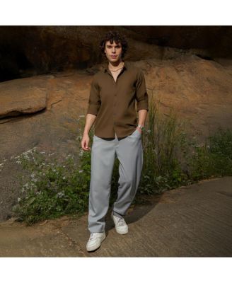 Men's Olive Green Solid Button-Up Shirt