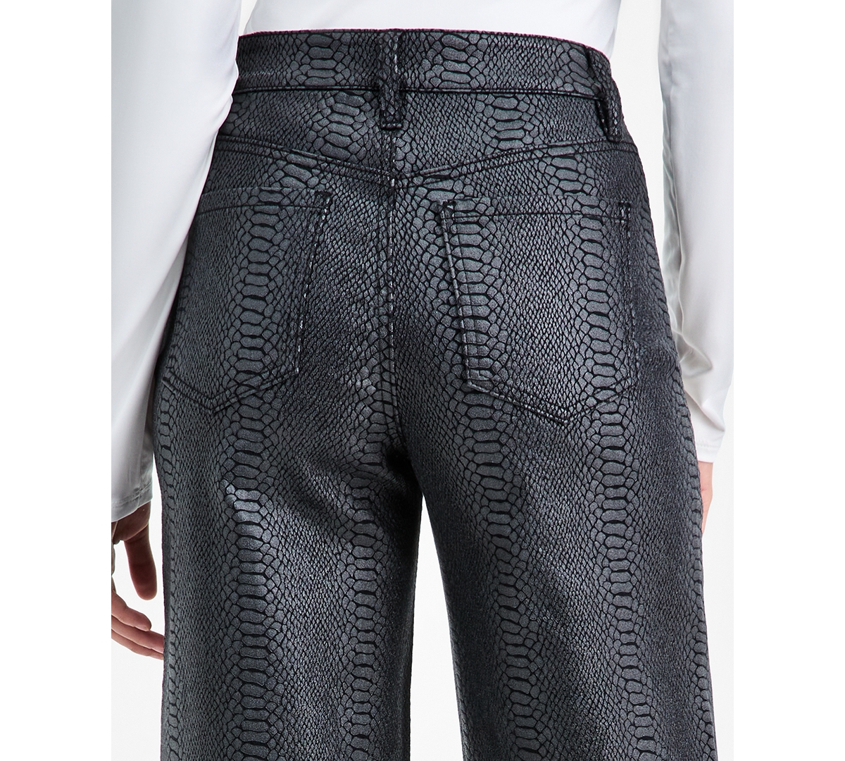 Bar Iii Women's Snakeskin-Print High Rise Wide Leg Jeans, Macy's Exclusive