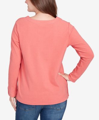 Petite Luxe Rib V-Neck Button Accent Knit Top