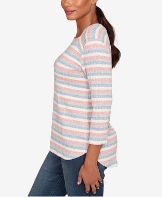 Petite Marled Stripe Envelope Neck Rib Knit Top