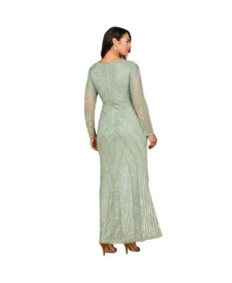Women's Long Sleeve Geometric Beaded Gown