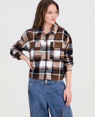 Juniors' Plaid Chest-Pocket Shacket