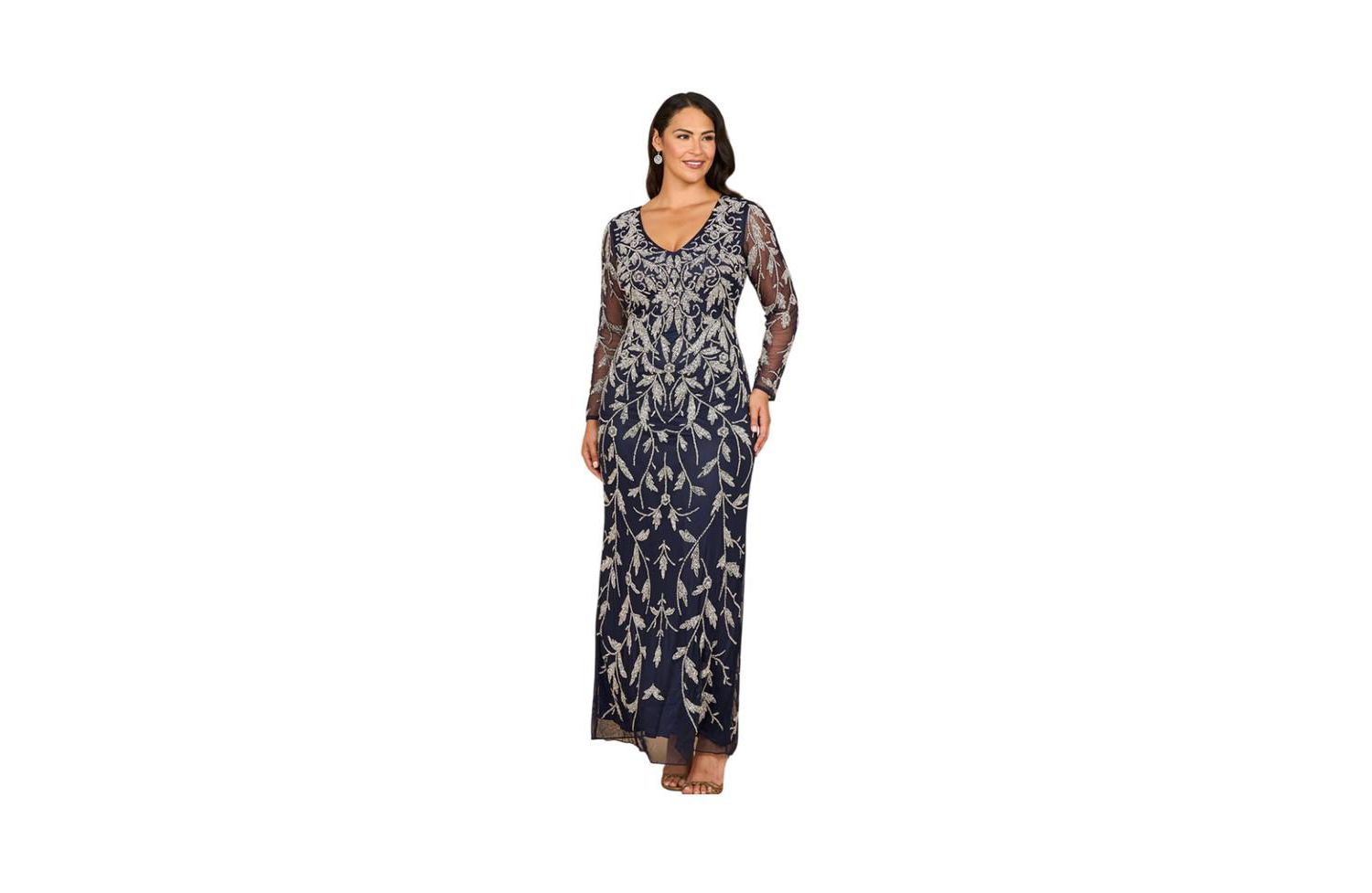 Women's Long Sleeve Contrast Beaded Gown