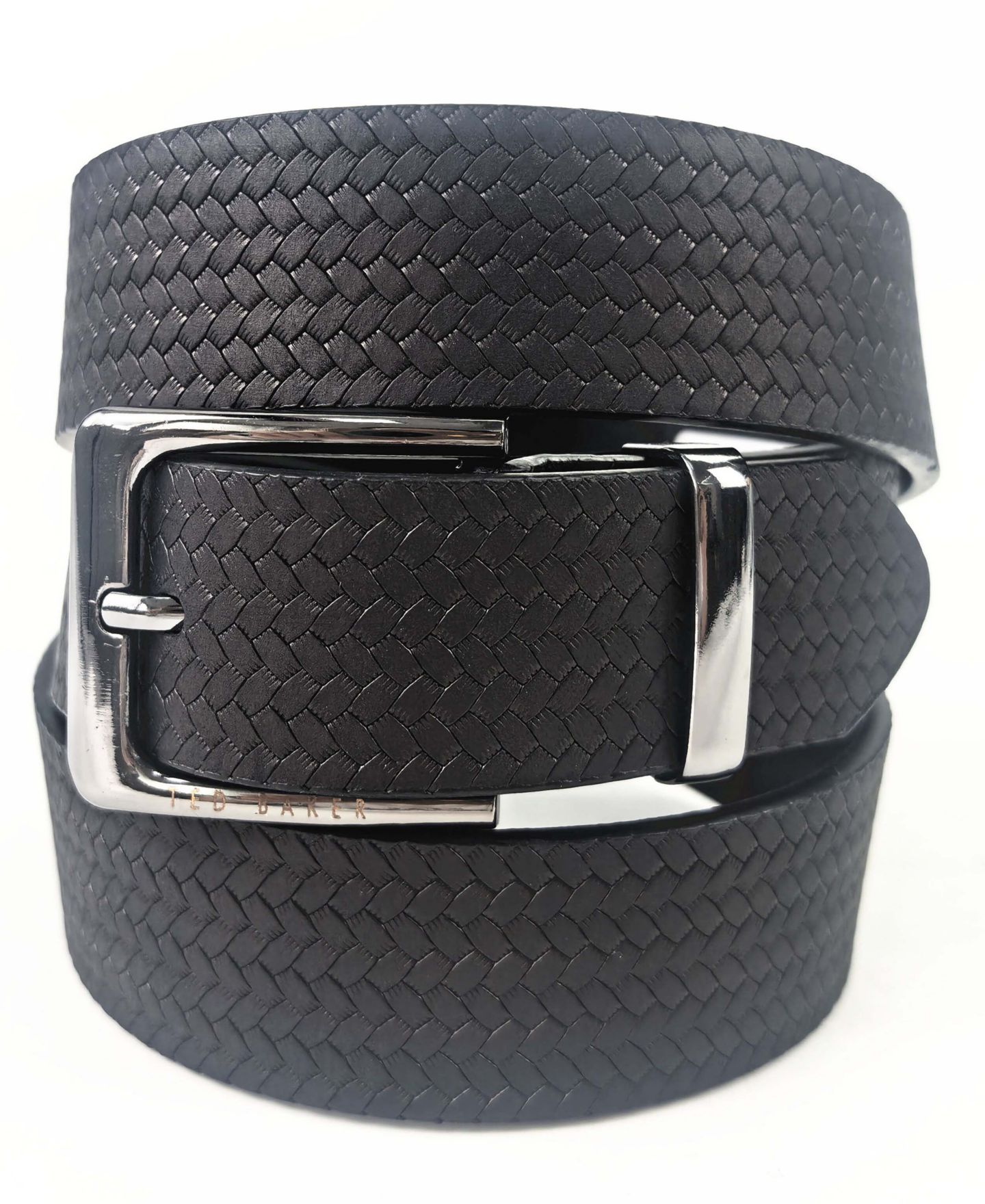 Мужской ремень Ted Baker Black Embossed Leather Belt, цвет: Чёрный — фото 3