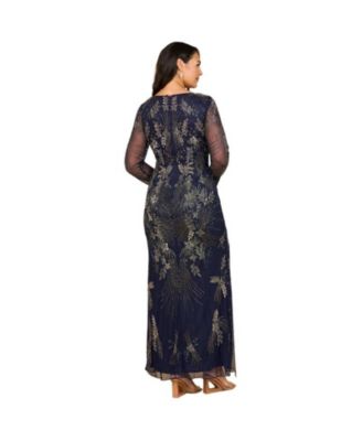 Women's Long Sleeve Queen Anne Beaded Gown