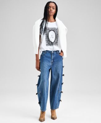 And Now This - Women's Bow-Detail Barrel-Leg Jeans