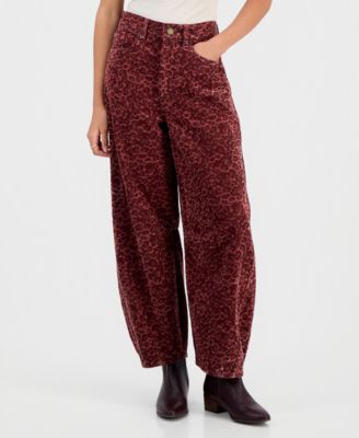 Women's Animal Printed Flocked Barrel-Leg High Rise Jeans