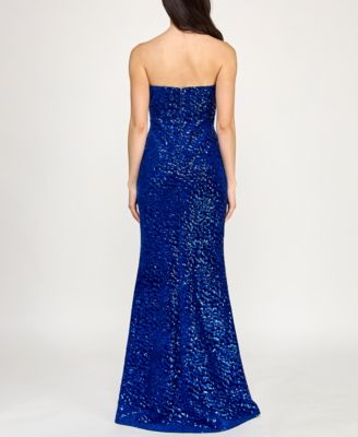 Junior's Strapless Sequin Tube Gown