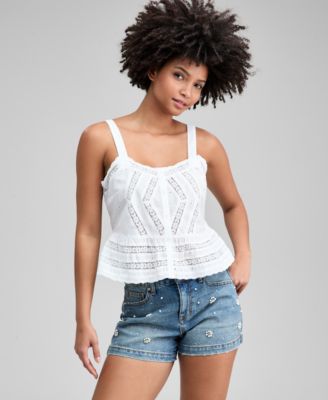 And Now This - Women's Lace Inset Woven Tank
